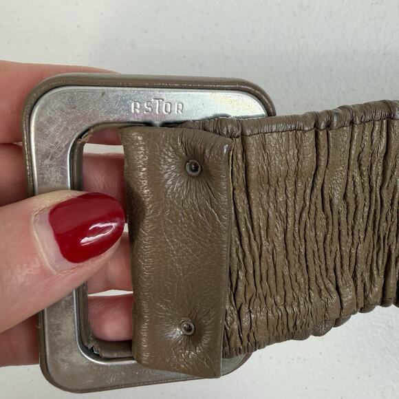 Vtg Astor Belt West Germany Taupe‎ Tan Leather Elastic Waist Belt Cinch Stretch main image 8